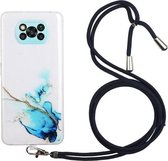 Voor Xiaomi Poco X3 / X3 Pro / X3 NFC Holle Marmeren Patroon TPU Schokbestendige Beschermhoes met Nekkoord Touw (Blauw)