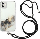 Holle marmeren patroon TPU schokbestendige beschermhoes met nekriem touw voor iPhone 12 (zwart)