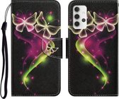 Voor Samsung Galaxy A32 4G Gekleurde Tekening Patroon Horizontale Flip PU Lederen Case met Houder & Kaartsleuven & Portemonnee & Lanyard (Paar Vlinder)