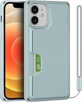 Armor schokbestendig TPU + pc-hardcase met kaartsleufhouder Funtion voor iPhone 12 mini (lichtblauw)