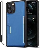 Armor schokbestendig TPU + pc-hardcase met kaartsleufhouder Funtion voor iPhone 12 Pro Max (zwartblauw)