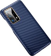 Voor Huawei P40 Pro + koolstofvezel lederen textuur Kevlar anti-fall telefoon beschermhoes (blauw)