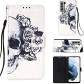 Voor Samsung Samsung Galaxy S21 FE 3D Schilderen Horizontale Flip Leren Case met Houder & Kaartsleuf & Portemonnee & Lanyard (Schedel)