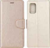 Voor Samsung Galaxy A71 Zijden Textuur Horizontale Flip Leren Case met Houder & Kaartsleuven & Portemonnee & Fotolijst (Goud)