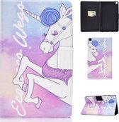 Voor Samsung Galaxy Tab A7 Lite 8.7 (2021) T220 / T225 Spanning Textuur Gekleurde tekening Horizontale flip lederen tas, met houder en kaartsleuven (roze paard)
