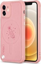 Astronautpatroon Galvaniserende drukknop Schokbestendig TPU Magsafe-hoesje voor iPhone 12 (roze)
