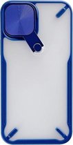 360 graden rotatie 2 in 1 pc + TPU schokbestendige behuizing met metalen spiegellensdeksel en houderfuncties voor iPhone 11 (marineblauw)