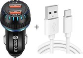 YSY-349 QC3.0 Dual Port USB-autolader + 3A USB naar USB-C / Type-C datakabel, lengte: 1m (zwart)