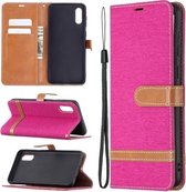 Voor Samsung Galaxy A02 Kleuraanpassing Denim Textuur Horizontale Flip Leren Case met Houder & Kaartsleuven & Portemonnee & Lanyard (Rose Rood)