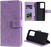 Voor Samsung Galaxy Note20 Ultra Totem Bloem Reliëf Horizontale Flip TPU + PU Leren Case met Houder & Kaartsleuven & Portemonnee (Paars)