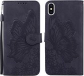 Retro Skin Feel Butterflies Embossing Horizontale Flip Leather Case met houder & kaartsleuven & portemonnee voor iPhone X / XS (zwart)