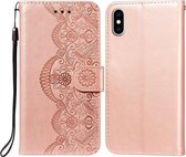 Flower Vine Embossing Pattern Horizontale Flip Leather Case met Card Slot & Holder & Wallet & Lanyard Voor iPhone X / XS (Rose Gold)