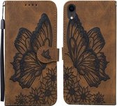 Retro Skin Feel Butterflies Embossing Horizontale Flip Leather Case met houder & kaartsleuven & portemonnee voor iPhone XR (bruin)