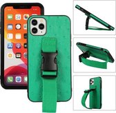 Sportarmband PC + PU-lederen achterkant met riem en houderfunctie voor iPhone 12 mini (groen)