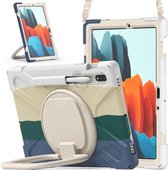 Voor Samsung Galaxy Tab S7 T870 / T875 siliconen + pc beschermhoes met houder en schouderriem (kleurrijk groen)