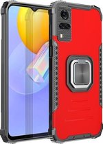 Voor vivo Y51 (2020) Fierce Warrior Series Armor All-inclusive schokbestendig aluminium + TPU beschermhoes met ringhouder (rood)