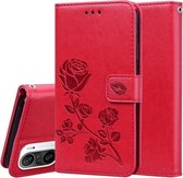 Voor Xiaomi Redmi K40 / K40 Pro Rose reliëf horizontale flip PU lederen tas met houder & kaartsleuven & portemonnee (rood)