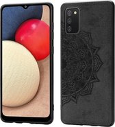 Voor Samsung Galaxy A72 5G / 4G Mandala reliëf stoffen hoes PC + TPU mobiele telefoonhoes met magnetische functie en draagriem (zwart)