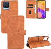 Voor Realme 8 / Realme 8 Pro Effen Kleur Huidgevoel Magnetische Gesp Horizontale Flip Kalf Textuur PU Lederen Case met Houder & Kaartsleuven & Portemonnee (Bruin)