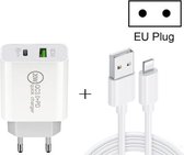 20 W PD Type-C + QC 3.0 USB-interface Snel opladen Reislader met USB naar 8-pins snellaadgegevenskabel EU-stekker