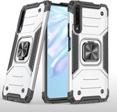 Voor Huawei Y9s magnetisch pantser schokbestendig TPU + pc-hoesje met metalen ringhouder (zilver)