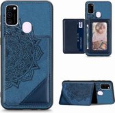 Voor Samsung Galaxy M21 Mandala Reliëf Magnetische Doek PU + TPU + PC Case met Houder & Kaartsleuven & Portemonnee & Fotolijst (Blauw)