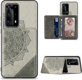 Voor Huawei P40 Pro Mandala Reliëf Magnetische Doek PU + TPU + PC Case met Houder & Kaartsleuven & Portemonnee & Fotolijst (Grijs)