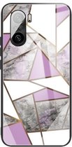 Voor Xiaomi Redmi K40 / K40 Pro / K40 Pro + beschermhoes van abstract marmerpatroon glas (ruit grijs paars)