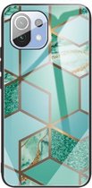 Voor Xiaomi Mi 11 Lite Abstract Marble Pattern Glass beschermhoes (Rhombus Green)