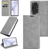 Voor Huawei P50 Retro-skin Business magnetische zuignap lederen tas met houder & kaartsleuven & portemonnee (grijs)