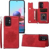 Voor Xiaomi Redmi Note 10 Pro Max Mandala Reliëf PU + TPU Case met Houder & Kaartsleuven & Fotolijst & Band (Rood)