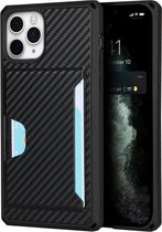 Carbon Fiber Armor Shockproof TPU + PC Hard Case met Card Slot Holder Funtion For iPhone 11 Pro (Black)