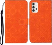 Voor Samsung Galaxy A32 4G etnische stijl reliëf patroon horizontale flip lederen tas met houder & kaartsleuven & portemonnee & lanyard (oranje)