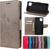 Voor Samsung Galaxy A12 5G vlinderbloempatroon horizontale flip lederen tas met houder & kaartsleuven en portemonnee (grijs)