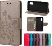 Voor Samsung Galaxy Xcover 5 Butterfly Flower Pattern Horizontale Flip Leather Case met houder & kaartsleuven & portemonnee (grijs)