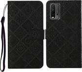 Voor Geschikt voor Xiaomi Redmi 9T Etnische Stijl Reliëfpatroon Horizontale Flip Leren Case met Houder & Kaartsleuven & Portemonnee & Lanyard (Zwart)