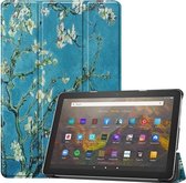 Voor Amazon Fire HD 10 (2021) Gekleurd tekeningpatroon Horizontale flip lederen tas met drievoudige houder en slaap- / wekfunctie (abrikozenbloesem)