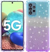 Voor Samsung Galaxy A72 5G / 4G gradiënt glitter poeder schokbestendig TPU beschermhoes (blauw paars)