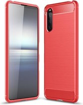 Voor Sony Xperia 10 III geborstelde textuur koolstofvezel TPU-hoes (rood)