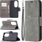 Voor Huawei P50 Pro Retro Lamsvacht Textuur Pure Kleur Horizontale Flip PU Lederen Case met Houder & Kaartsleuven & Portemonnee & Lanyard (Grijs)