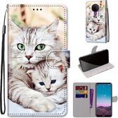 Voor Nokia 5.4 Gekleurde Tekening Cross Textuur Horizontale Flip PU Lederen Case met Houder & Kaartsleuven & Portemonnee & Lanyard (Big Cat Holding Kitten)