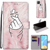 Voor OPPO A15 / A15s Gekleurde Tekening Cross Textuur Horizontale Flip PU Lederen Case met Houder & Kaartsleuven & Portemonnee & Lanyard (Roze Handen Hart)