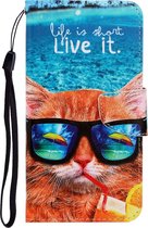 OnePlus 8 Pro Hoesje - Mobigear - Design Serie - Kunstlederen Bookcase - Beach Cat - Hoesje Geschikt Voor OnePlus 8 Pro