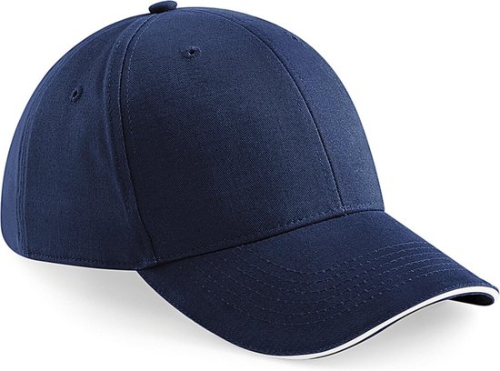 6-panel baseballcap navy blauw/wit voor volwassenen