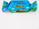 Snoeptoffee - Beterschap - Word maar gauw weer beter - Gevuld met  een dropmix - In cadeauverpakking met gekleurd lint