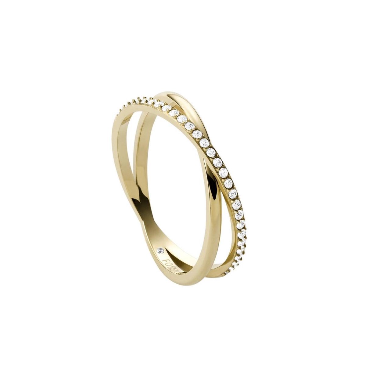 Fossil Vintage Dames Ring Staal - Goudkleurig - 17.00 mm / maat 53