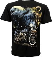 Wolf Adelaar en Motor in de Nacht T-Shirt Zwart