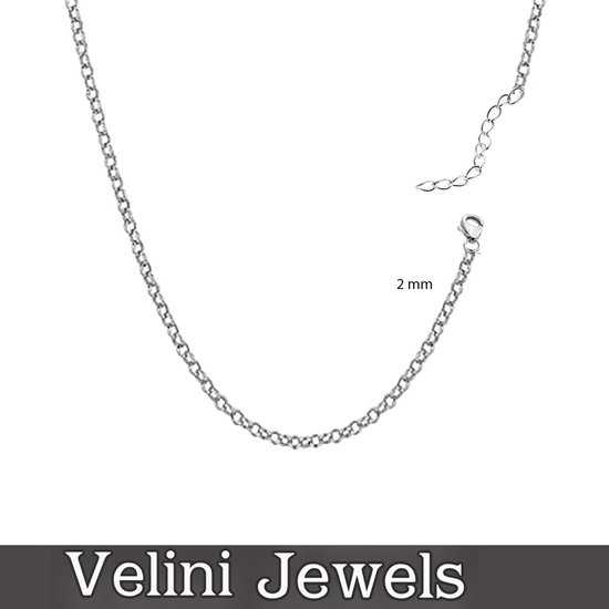 Velini jewels-ROLOW2MM-50+5 -925 Zilver Ketting- 50 cm + 5 cm verlengstuk