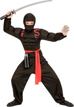 WIDMANN - Zwart gespierd ninja kostuum voor jongens - 158 (11-13 jaar)