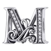 Tracelet - Zilveren bedels - Bedel sierletter M | Zilveren alfabet bedels | Ook geschikt voor Pandora | 925 Sterling Zilver - Pandora compatible - 925 Zilver Certificaat - In Leuke
